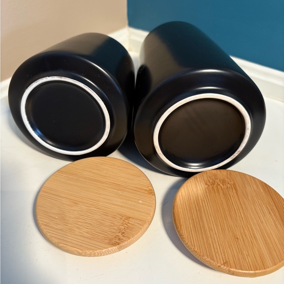 Black Canister Set with Wooden Lids - Picture 3 of 7